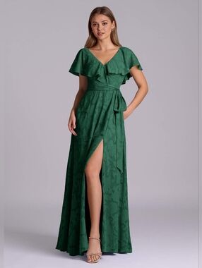 green emerald velvet dress Zapaka Women Wedding Guest Dress Burnout Velvet Dark Green Floor Length Dress, Dark Green / US18W main image 0